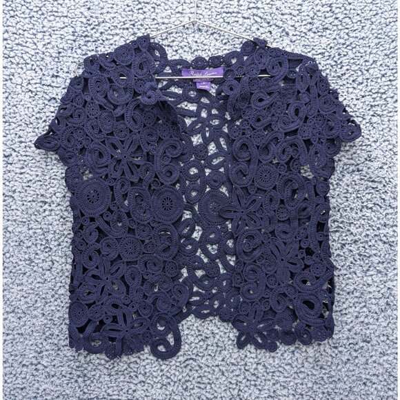 Ralph Lauren Purple Label Sweaters - Ralph Lauren Purple Label Hand Crochet Floral Balero Size S Cardigan Formal Blue